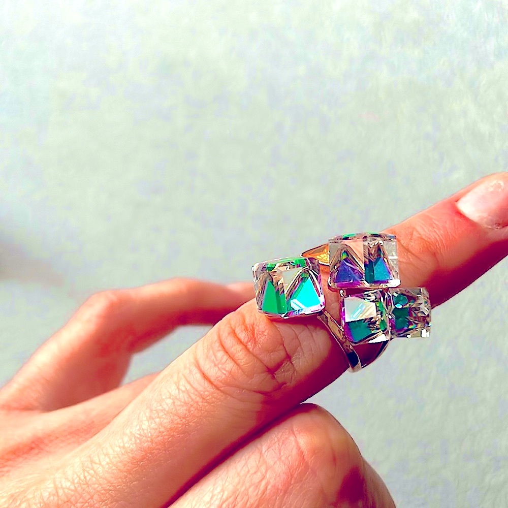 Rose Gold Crystal Cube Cluster Ring